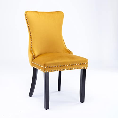 Brisca Set of 2 Velvet Dining Chair with Backstitching Nailhead Trim and Solid Wood Legs,High Density Foam Cushion W/Steel Spring Inner for Kitchen,Sitting Room,Apartment,Golden by Brisca - Used condition - Image 2