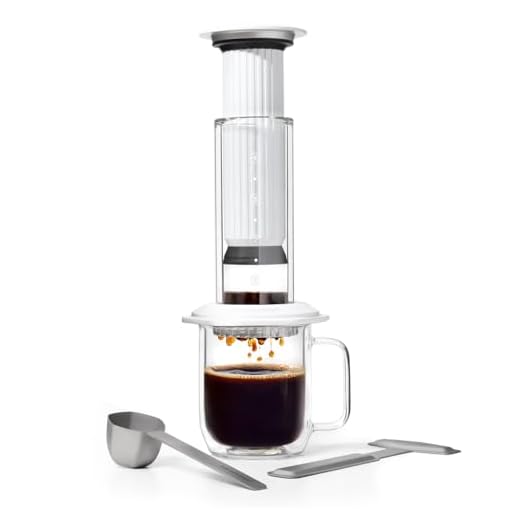 AeroPress Premium koffiepers – glas, roestvrij staal & aluminium alles-in-één French Press, handmatige filter- & espressomaker. Zet in 2 min een minder bittere, smaakvollere kop koffie, Weiß