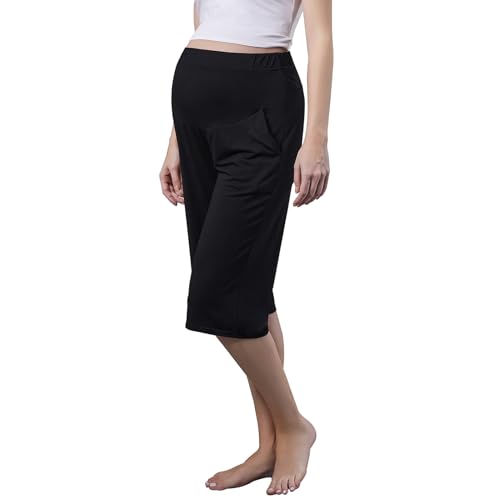 COLOMI Maternity Shorts for Women Maternity Capris Yoga Modal Pregnancy Short Pants Soft Joggers Lounge Trousers Women Pajama Bottoms (M, Black)