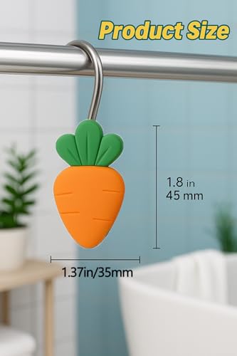 Image of 12‑Pack Resin Carrot Shower Curtain Hooks - Cute Orange & Green Carrot-Shaped Curtain Rings for Bathroom, Kitchen & Nursery Decor