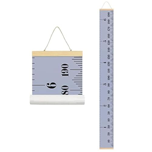 Image of MinoMia Kids Growth Chart, Wood Frame Fabric Canvas Height Measurement Ruler from Baby to Adult for Child's Room Decoration 7.9 x 79in (7.9 x 79in, Gray)
