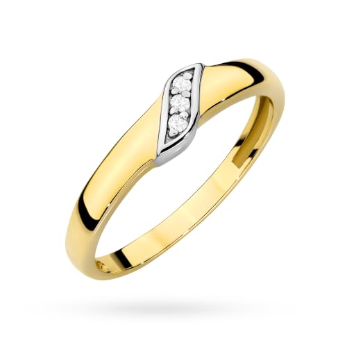 Bague en or véritable MARKO bicolore et 3 zircones pour femme à l'éclat intemporel