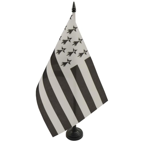 AZ FLAG - AZ FLAG - Drapeau De Table Bretagne Alternatif 21x14 cm - Petit Drapeau Breton De Bureau 100% Polyester Avec Hampe De 25cm Et Socle En Plastique Noir
