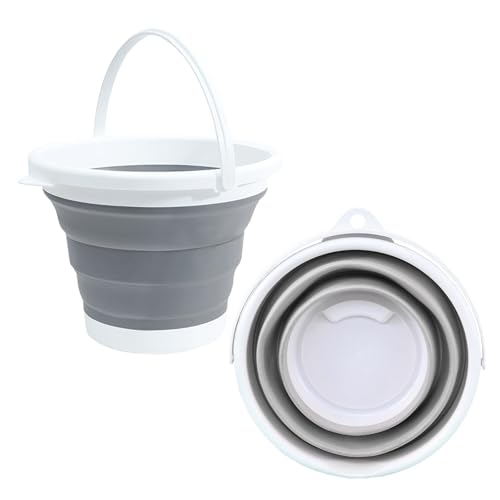 Cubo de Silicona Plegable de 10L CHUNLINLAODA Cubo Plegable Práctico Y Resistente A Roturas Cubos con Diseño Compacto Que Ahorra Espacio Portátil para Limpieza Viajes Exteriores Pesca y Camping (Gris)