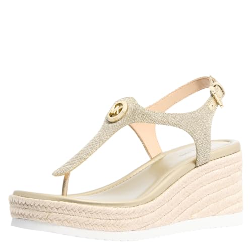 Image of Michael Kors womens Val Thong Wedge, Pale Gold, 6