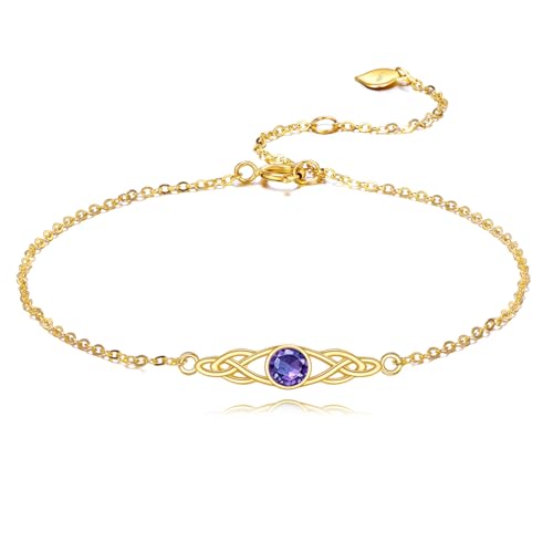 DOVRAN 14K Gold Celtic Knot Amethyst Bracelet for Women Solid