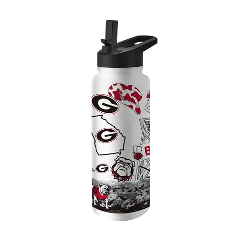 Logo Brands NCAA Georgia Bulldogs 34oz Native Quencher Bottle - Double-Wall Insulated Stainless Steel No-Spill Lid Easy Carry Handle