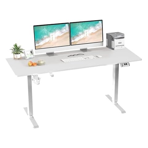 LCVXYERQ 55 Inch Electric Standing Desk, Modern Design, Adjustable Height Sit Stand Home Office Desk with Spacious Work Area and Splice Table Plate, White Cover