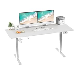 55 Inch Electric Standing Desk, Modern Design, Adjustable Height Sit Stand Home Office Desk with Spacious Work Area and Splice Table Plate, White
