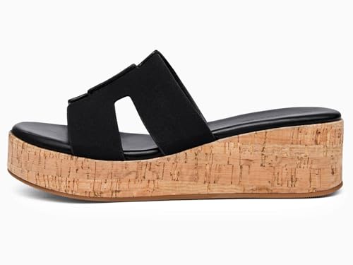Image of Coutgo Womens Platform Wedge Sandals Open Toe Slip On Slides Cork Heeled Comfortable Shoes