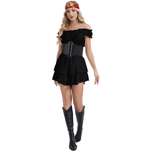 YIGMAW Women's Pirate Costume,Skort Romper,for Halloween(Black,S) by YIGMAW - Used condition - Image 3