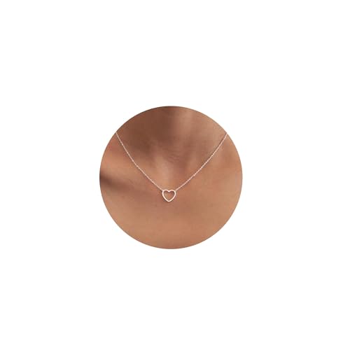 WATEFOER Collar Corazón para Mujer y Niña, Collar Colgante Corazón Chapado en Oro 18K, Colgante Corazon Abierto Ajustable Regalos de joyería para cumpleaños San Valentín Navidad