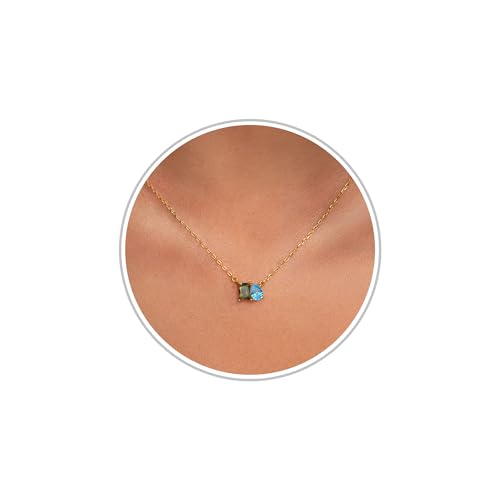 Sistble December Birthstone Necklace Mom Birthday Gifts Turquoise Necklace 14K Gold Plated Peridot Birth Stone Choker Necklaces Anniversary 21st 50th Gifts for Her Jewelry