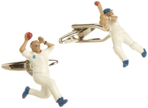 Mag Mouch Men's Cricket Batsman And Bowler Cuff Link, White, One Size