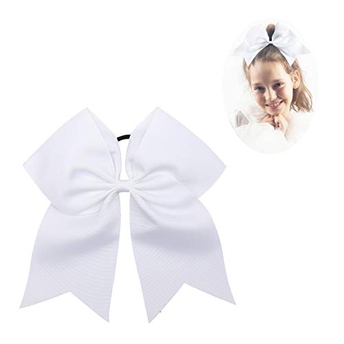 CN Large Cheer bow 8 Girls Ponytail Holders Jumbo Teams Cheerleaders Hair Bows Competition Sports Elastic Hair Ties Accessories (White)