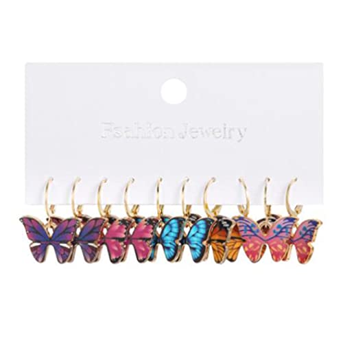 Dropping Oil Butterfly Earrings Set 5-Piece Creative Retro Combination Colorful Butterfly Earrings #TOP2