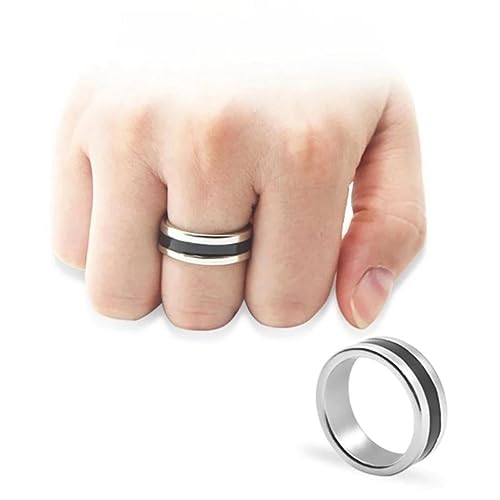 Anel de Aço Inox Masculino Feminino Preto Com Prata (25)