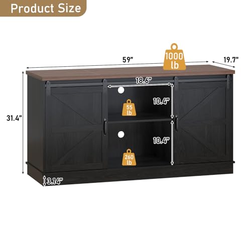 Image of Hlivelood Farmhouse 75-120 Gallon Fish Tank Stand with Power Outlet, Aquarium Stand w /Cabinet&Sliding Barn Door, Heavy Duty Reptile Tank Stand for Fish /Turtle /Reptile Terrarium, 1000LB Capacity, Black
