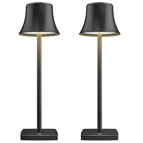 2 Pack LED Cordless Table Lamps Rechargeable,5000mAh Battery Operated Table Light,3 Color Stepless Dimming,Portable Small Desk Lamp in Aluminum for Party Patio Restaurant Indoor/Outdoor(Black)