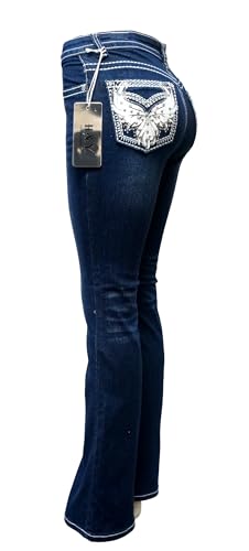 Jack David H&Y U-Cute Rose 2 Rhinestone Studded Denim Bootcut Flap Pocket Jeans4