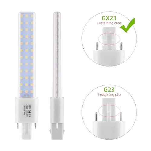Lidesheng GX23 LED Light Bulb Plug and Play Replacement 13W CFL LED Stick PL Bulb GX23-2 Pin Base,360° Beam Angle, Cool White 6000K, Driven by 100-277V and CFL Ballast, 2 Pack (Cool White, GX23 6W)