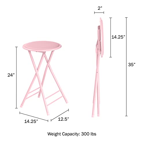 24-Inch Counter Height Bar Stool – Backless Folding Chair With 300Lb Capacity For Kitchen, Recreation Room, Or Game Room By Trademark Home (Pink) Set Of 2 #TOP2