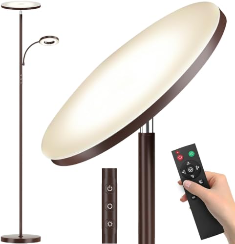 Image of marctronic Warm Brown Floor Lamp, 42W 4000LM Super Bright, Stepless Dimmable & Memory Function, Standing Reading Lamp with Remote & Touch Control for Living Room /Bedroom