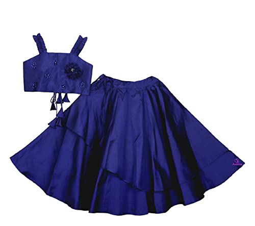 Image of ANNECA FASHION kid's baby girls silk blend Embroidery western Crop top and up down skirts clothing set