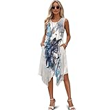 Binienty Aesthetics Wolf Print Dresses for Women Beach Cover Up, Women's Sleeveless Sundress with Side Pockets Plus Size Ladies A Line Flowy Dress Travel Essentials, Size 2XL