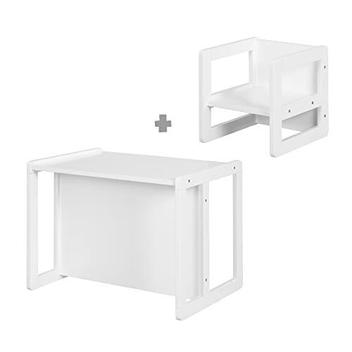 Roba Set Sgabello E Tavolo Reversibili 3 In 1 - Regolazione In 3 Altezze Di Seduta - Multifunzione - Mobili Per Bambini - Facile Da Montare E Pulire - Legno Bianco - 17