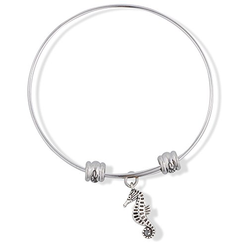 Brazalete con abalorio de caballo de mar en plata de ley artesanal pulida