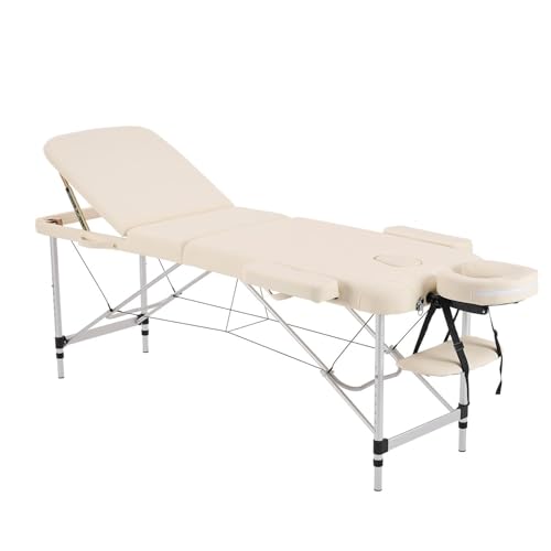 YOUNIKE Portable Foldable Lash Bed for Eyelash Extensions, Adjustable Height Aluminum Facial Spa Table - Lightweight Professional Beauty Salon & Home Use Massage Bed (White)