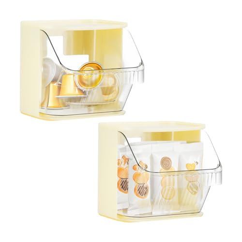 SHAIDOJIO 2 Porta Cialde Caffe, Acrilico Porta Bustine The e Tisane, Transparent Porta Tisane Bustine, Impilabile Giallo Organizer Cucina per Bustine Di Tè Caffè per Sala da Tè da Banco