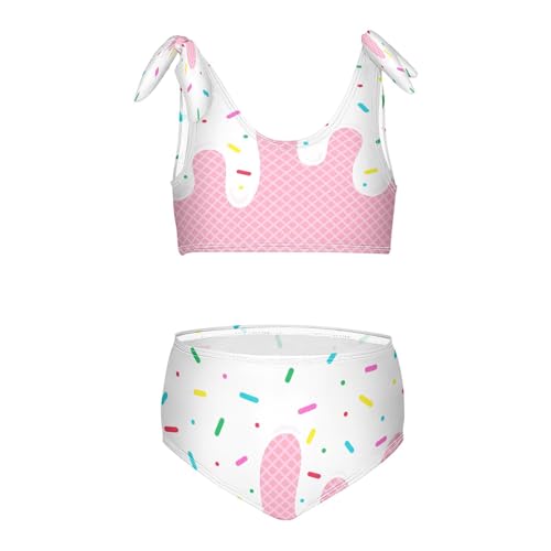 QUGRL Ice Cream with Waffle Girls Bikini Beach Swimwear Pink Kawaii Kids 2 Piece Swimsuits Sport Tankini Hawaiian Bathing Suit 9-10 Years
