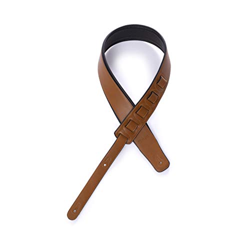 KLIQ Premium Padded Leather Guitar Strap for Bass & Electric Guitar with 3  Wide Pad and Adjustable Length from 41  to 54 , Saddle Brown