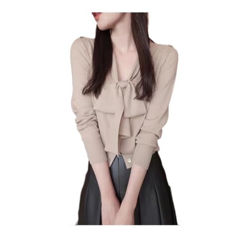 Suéter de lã com decote em V e laço de fita Suéter solto (Color : Camel color, Size : XL)