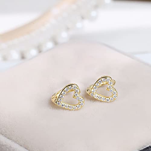 CZ Heart Shaped Small Hoop Cartilage Earrings for Women 925 Sterling Silver Pink Cubic Zirconia Tiny Hollow Love Huggie Hoops Dainty Birthday Wedding Jewelry for Mother3