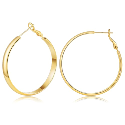 Image of Gold Hoop Earrings for Women with 925 Sterling Silver Post | Hypoallergenic Lightweight Thick Hoops Earrings for Women Trendy Jewelry Gift