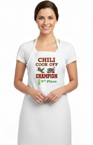 CoolAprons Chili Cook Off Champion Third Place Prize, White Kitchen Apron Trophy, Chili Competition Judges Award
