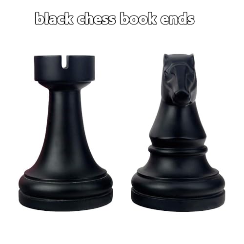 Decorative Bookends Chess Bookends, Black Book Ends Heavy Book Supports, Unique Bookends Decor for Office Home Desk Bookrack, 7"(L) x4(W) x7(H), 1Pair/2Piece