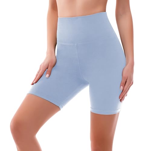 SINOPHANT High Waisted Women Biker Shorts - 6” Buttery Soft Elastic Tummy Control Shorts for Gym, Yoga, Workout(S-M,Light Blue)