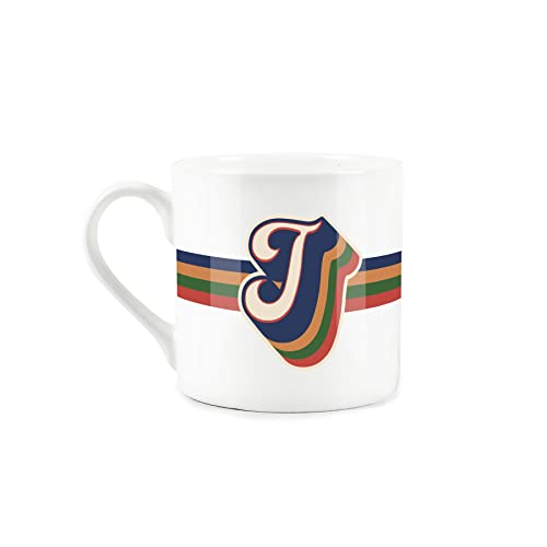 Purely Home Retro Alphabet Letter T Mug - Bone China White Coffee Tea Present Personalised Initial Gift - Image 2