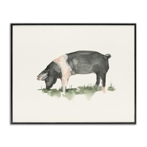 Grazing Farm Animal Hog Farmhouse, 24 x 30 Inch Framed Giclée Print