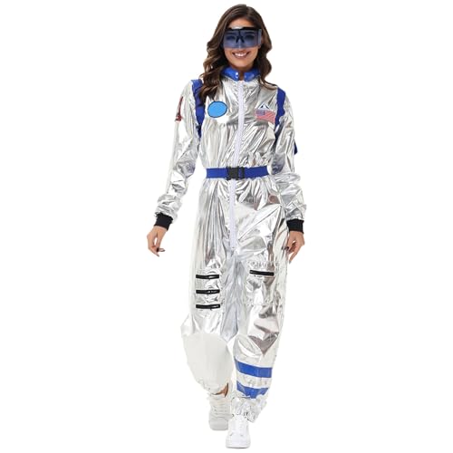 Costume d'astronaute argenté brillant avec accessoires complets pour adulte