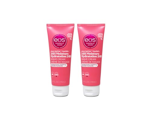 EOS Shea Better 24-Hour Moisture Non-Foaming Travel Size Shave Cream, Pomegranate Raspberry, Works Wet and Dry, Sensitive Skin, Natural Shea, 2.5 oz (Pack of 2)