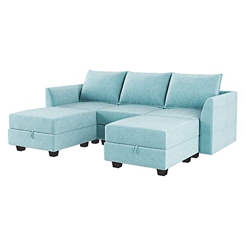 Honbay Reversible Sectional Sofa With Ottomans & Chaises Modular Sofa U Shaped Couch With Storage Seats, Aqua Blue #TOP7
