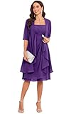 TORYEMY Plus Size Mother of The Bride Dress with Jacket Sleeves for Wedding Knee Length 2 Pieces Purple Chiffon Formal Dress Size 22W