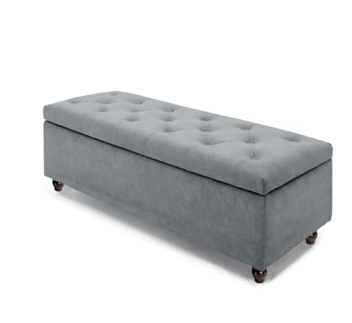 Image of LEGACY OF COMFORT Captain 2 Seater Sofa Ottoman Bench with Storage Velvet Fabric Ottoman Bench for Living Room Bedroom & Entryways (Grey)