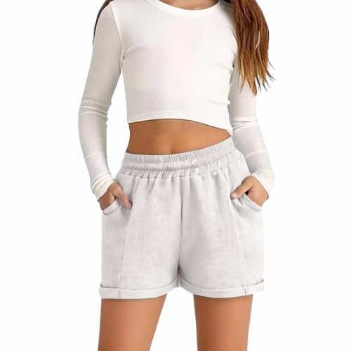 Pantalones cortos de algodón y lino para niñas, pantalones cortos deportivos de verano, pantalones deportivos casuales con puños, para niños, escuela, correr, gimnasio, pantalones de polietileno
