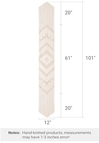 Mkono 100 Inches Boho Macrame Table Runner Woven Thanksgiving Christmas Party Decor Handmade Linen Placemats with Tassels Home Decoration for Dining Room Kitchen, 12 x 100 Inches